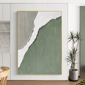 Green White Texture Painting Green Minimalist Art Green Canvas Wall Art Green Texture Art The Wall Art Behind The Sofa Green Wall Decor