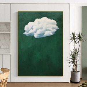 Dark Green Cloud Painting· Dark Green Wall Art · Abstract Art · Minimalist Wall Art · Maximalist Decor · Surrealist Cloud Minimalist Art