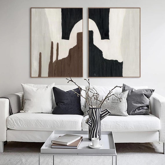 White Black Abstract Art Black White Set of 2 White Black Wall Etsy