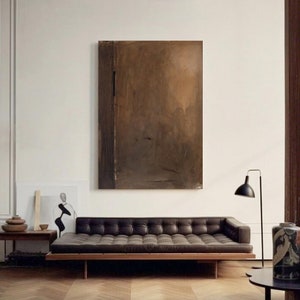 Pintura Wabi-Sabi Marrom, Pintura Abstrata Marrom Escuro, Pintura a Óleo Medieval Marrom, Decoração de Parede Minimalista Preta, Arte de Parede em Tela Preta imagem 4