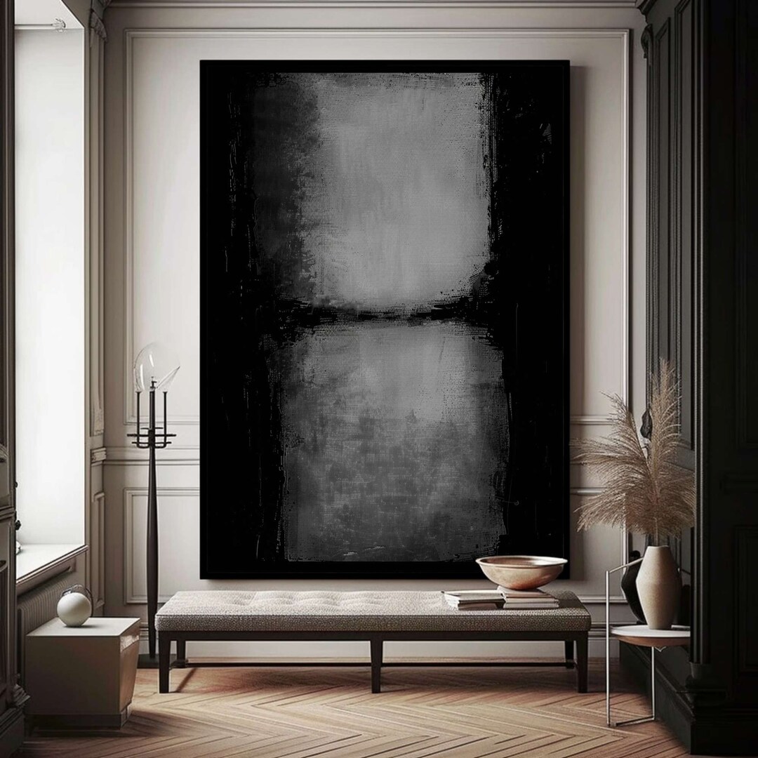 Black Grey Abstract Painting Gray Acrylic Minimalist Art Black Grey
