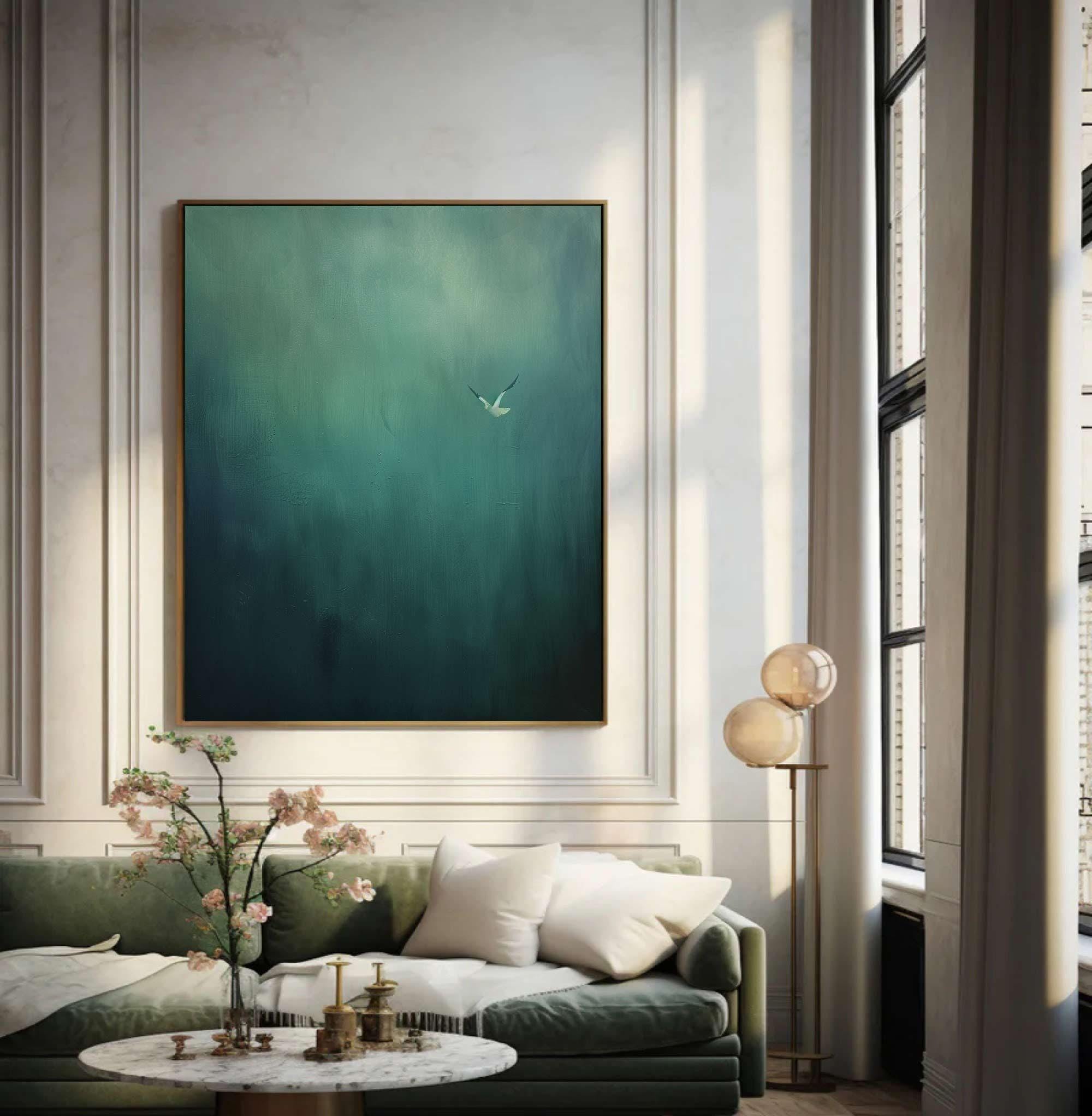 Surrealist Dark Green Sky Painting Dark Green Wall Decor · Abstract