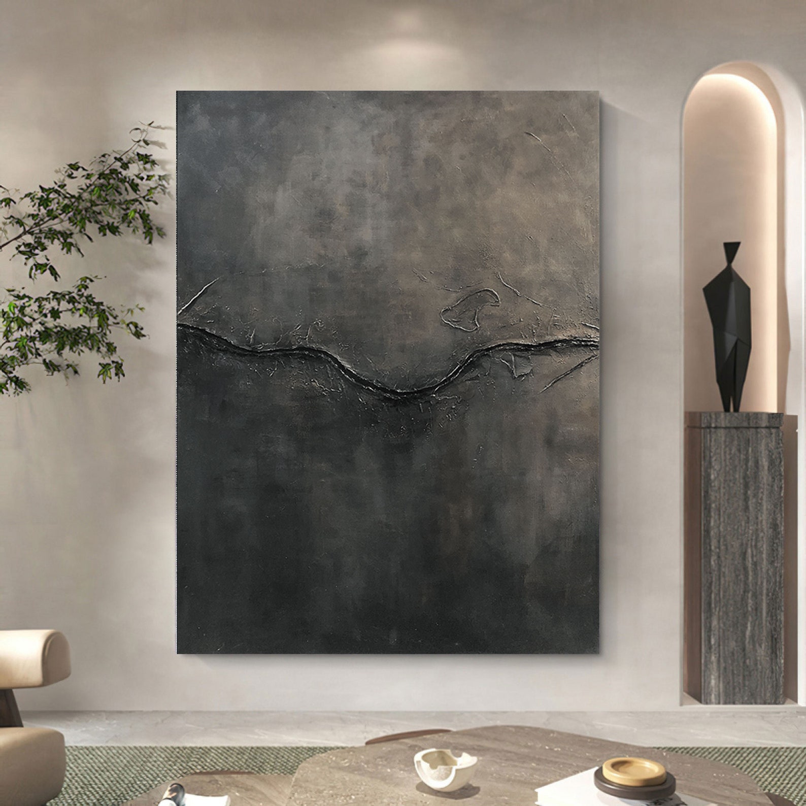 Black Grey Abstract Art Wabi-sabi Painting Grey Black Wall Art Black ...