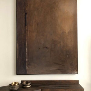 Pintura Wabi-Sabi Marrom, Pintura Abstrata Marrom Escuro, Pintura a Óleo Medieval Marrom, Decoração de Parede Minimalista Preta, Arte de Parede em Tela Preta imagem 2