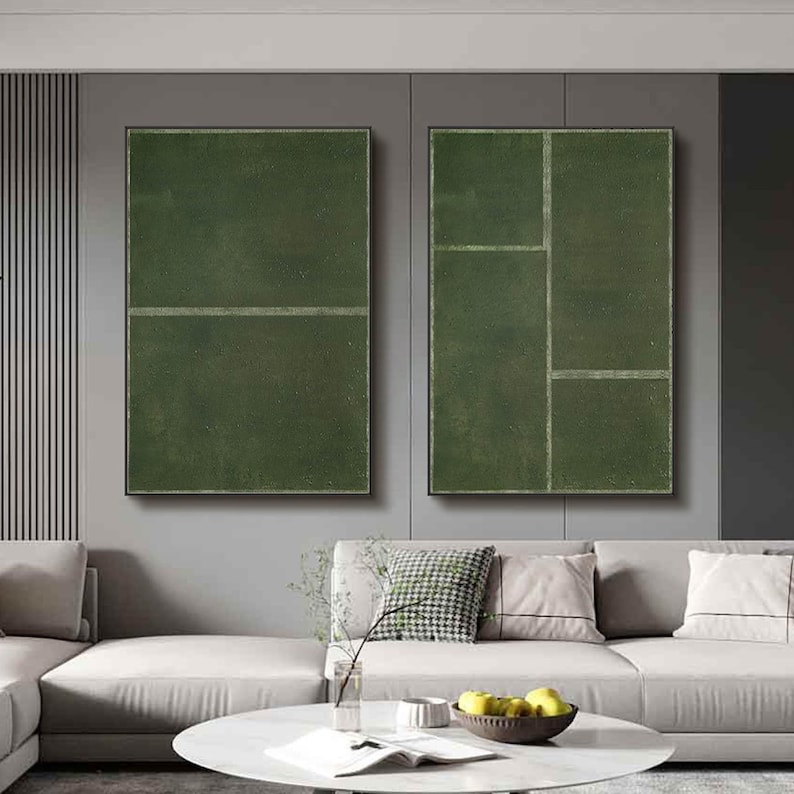 Green Minimalist Art Set: Modern Living Room Wall Decor image 5
