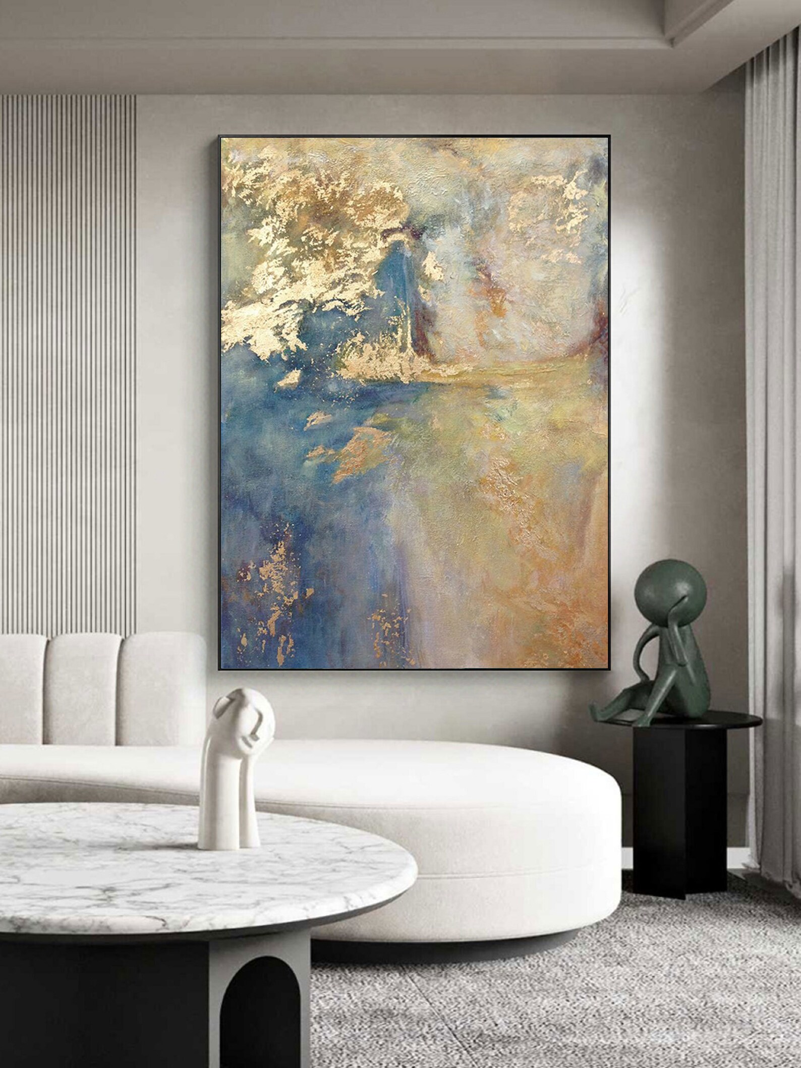 Original Light Blue Abstract Wall Art Gold and Light Blue Etsy