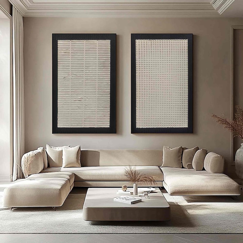 Cuadro de pared extragrande con textura beige en 3D, conjunto de pintura y decoración moderna de pared en blanco crema. imagen 4