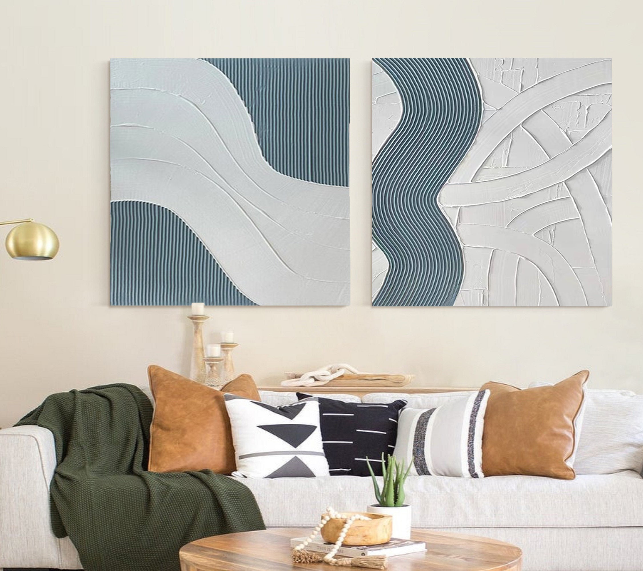 Light Blue Minimalist Art Set of 2 Living Room Texture Art Etsy