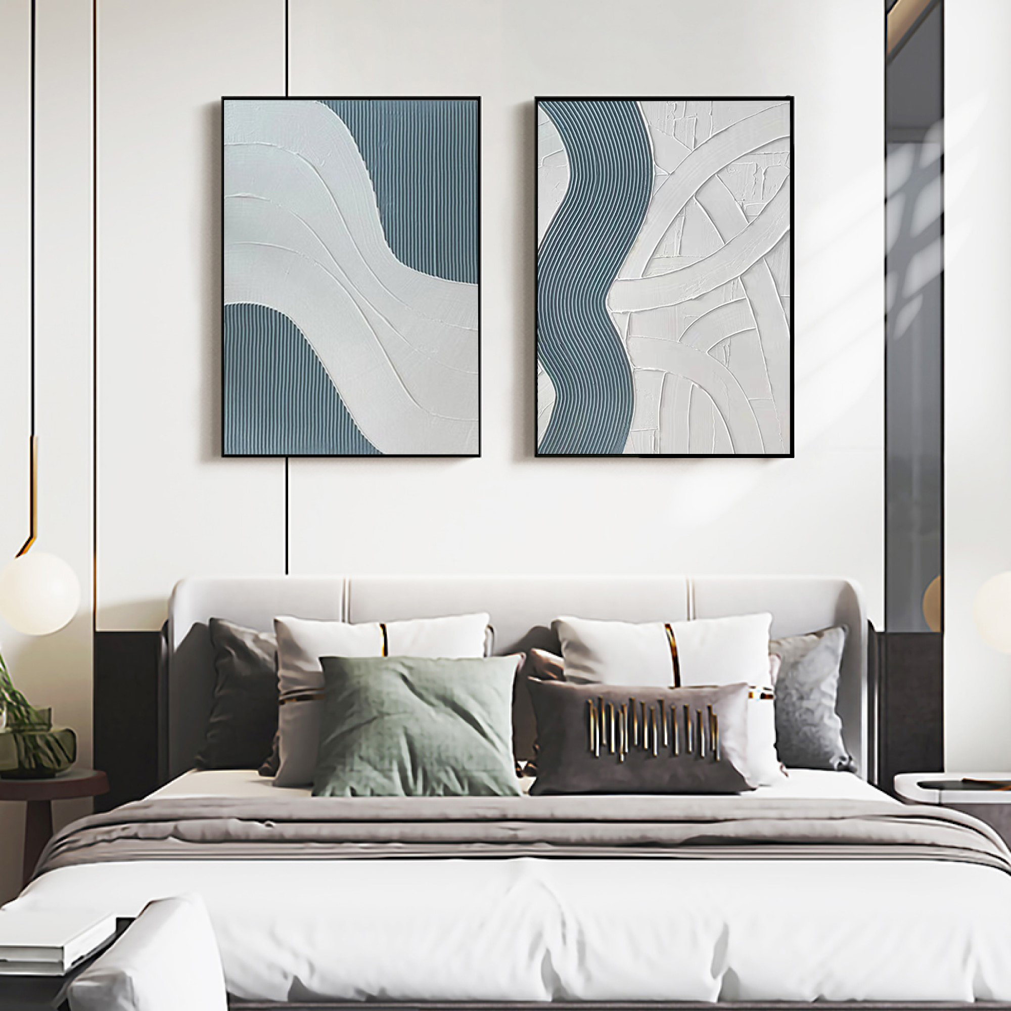 Light Blue Minimalist Art Set of 2 Living Room Texture Art Etsy