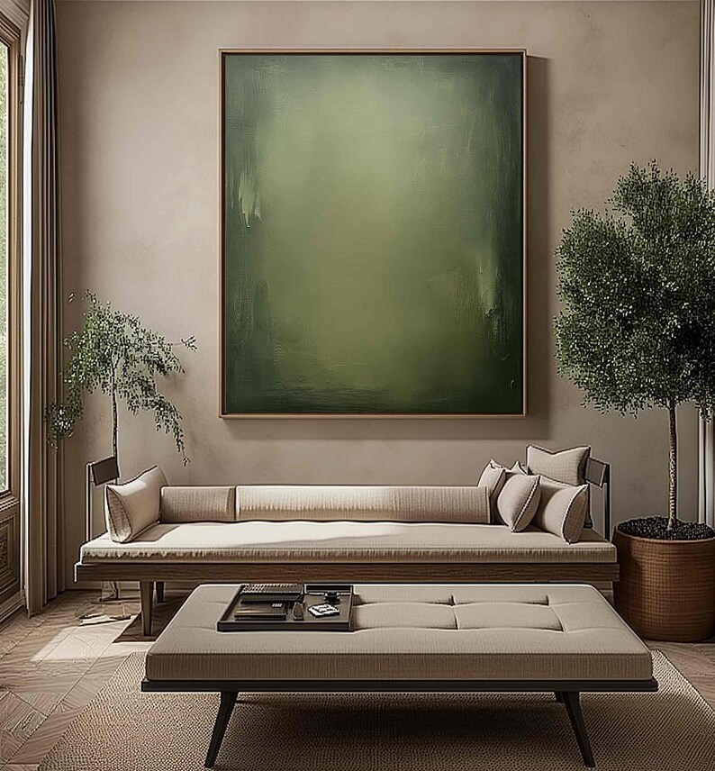 Modern Painting Olive Green Minimalist Art Olive Green Abstract Painting Neutral Green Painting Pure Green Wall Decor Wabi-Sabi Wall Art image 7