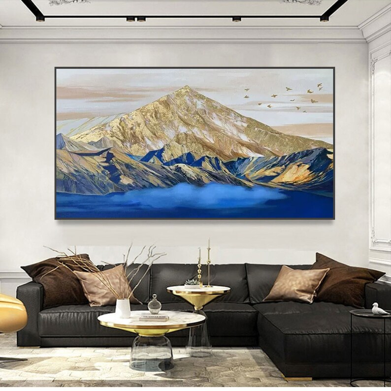 Blue Gold Landscape Art Blue Wall Art Blue Abstract Wall Art - Etsy