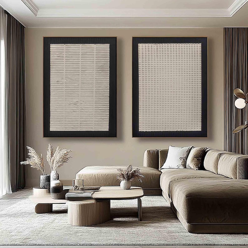 Cuadro de pared extragrande con textura beige en 3D, conjunto de pintura y decoración moderna de pared en blanco crema. imagen 6