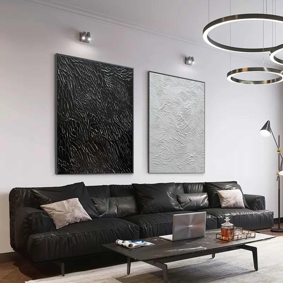 Black and White Painting Living Room Wall Decor Set of 2 Black - Etsy