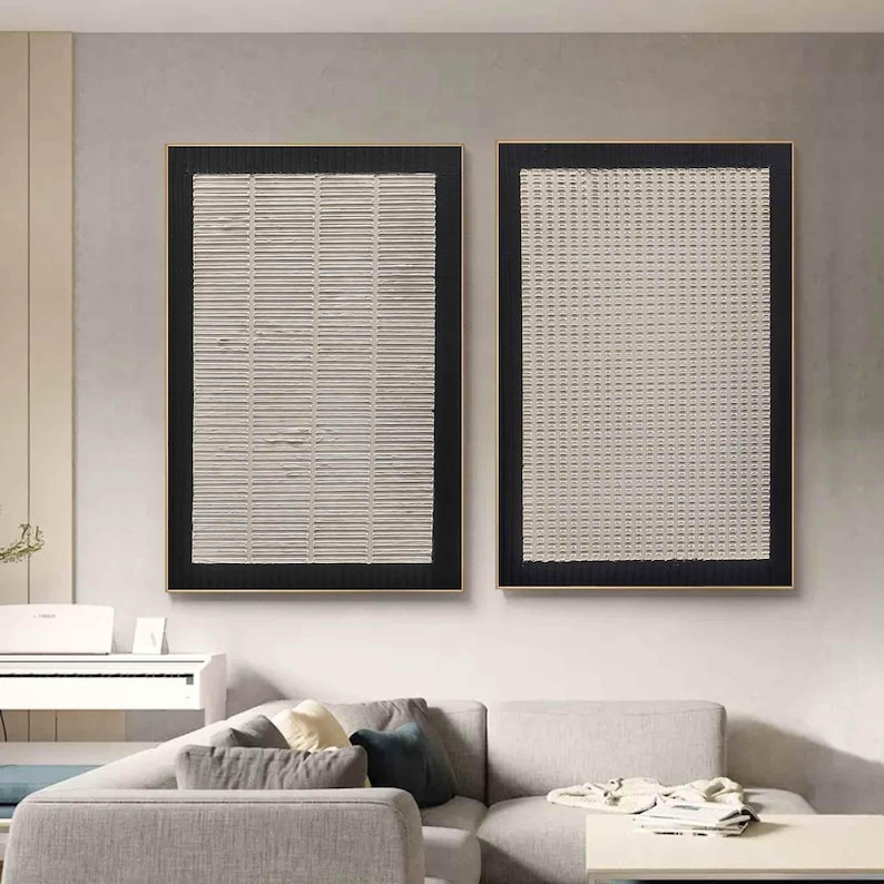 Cuadro de pared extragrande con textura beige en 3D, conjunto de pintura y decoración moderna de pared en blanco crema. imagen 8