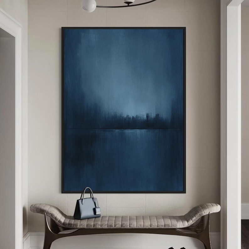 Dark Blue Wall Decor Modern Abstract Painting Pure Blue Minimalist