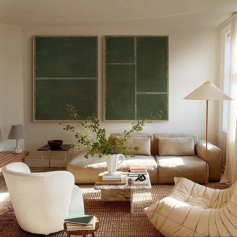 Green Minimalist Art Set: Modern Living Room Wall Decor image 1