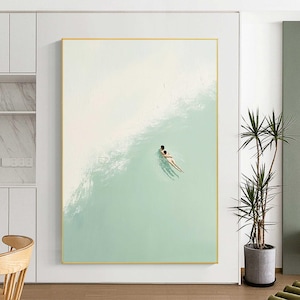 Green Abstract Swimming Art, Two Couples Painting, Modern Wall Art