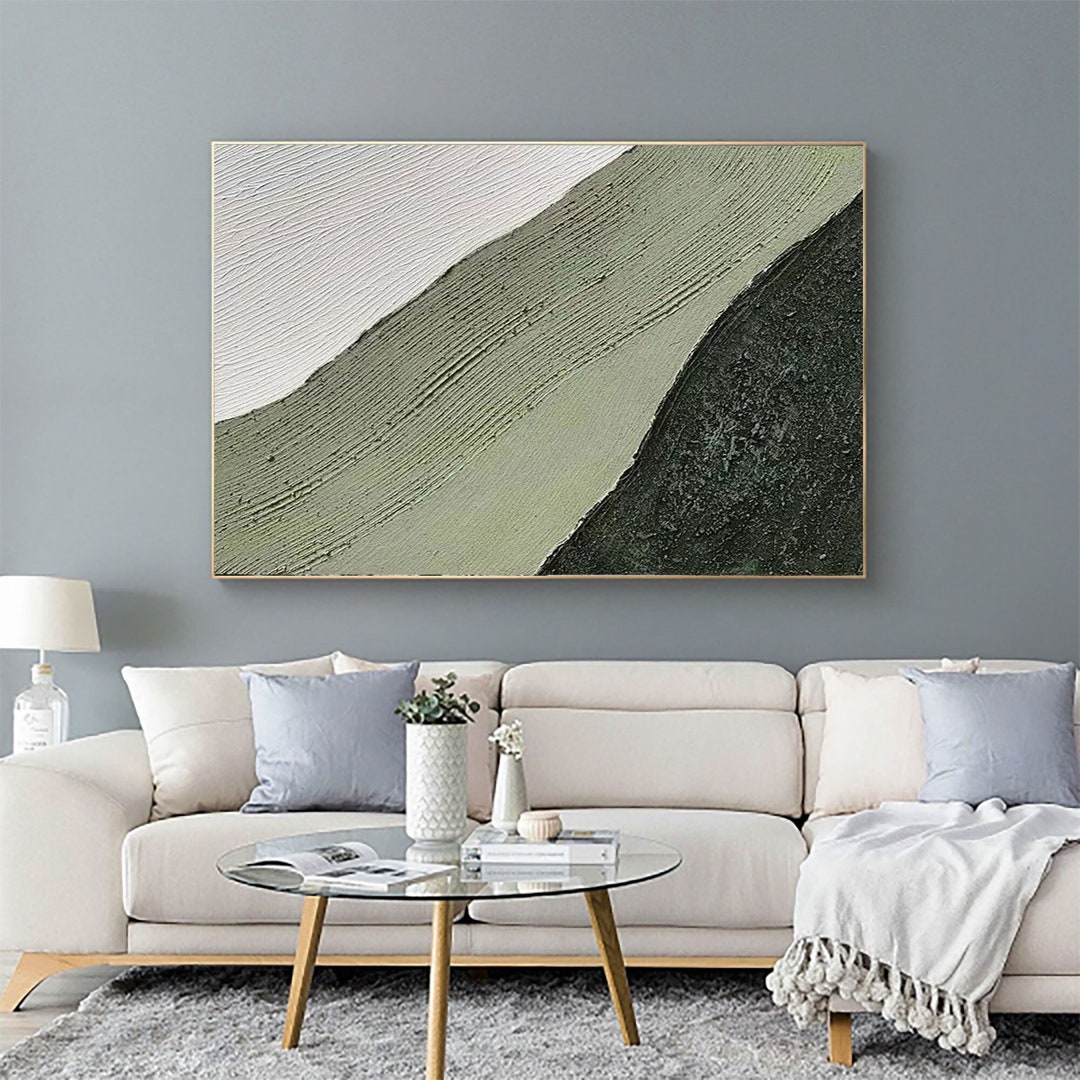Green and White Plaster Painting Super Large Green Texture Painting ...