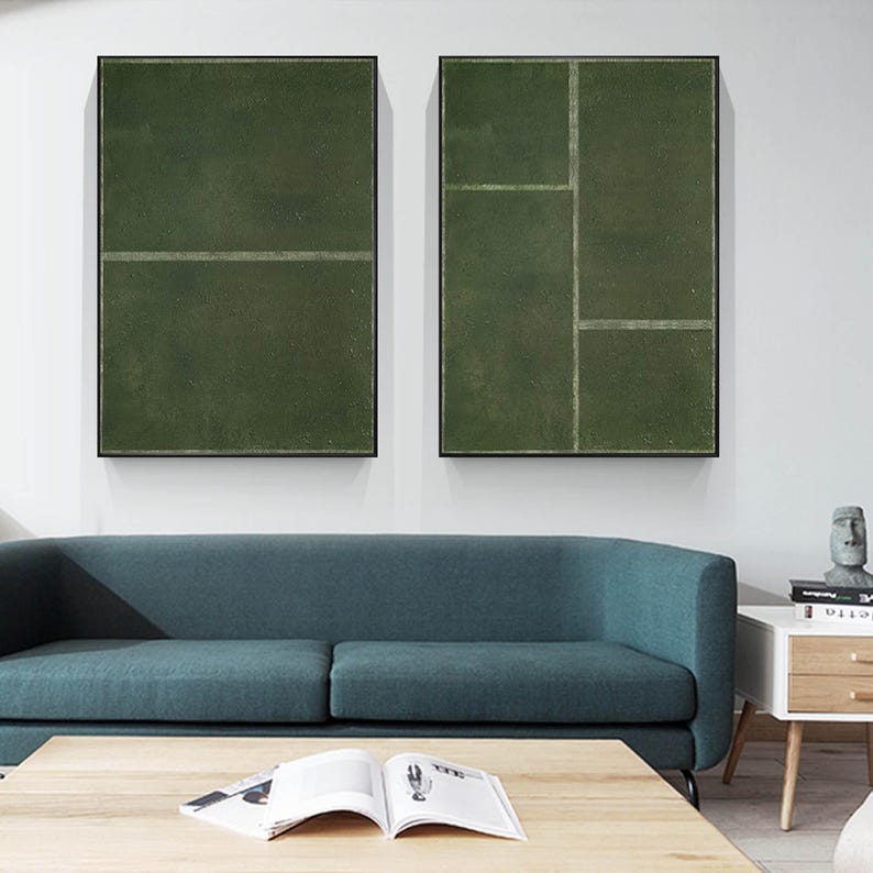Green Minimalist Art Set: Modern Living Room Wall Decor image 7