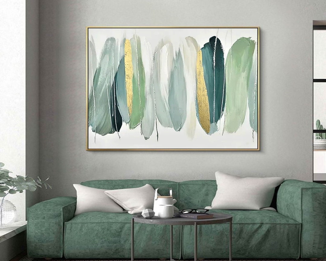 Light Green Texture Painting Light Green and White Minimalist Art