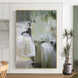 Emerald Green And Beige Abstract Art Super Large Green Abstract Painting Beige Wall Art Beige Wall Decor Green And Beige Canvas Wall Art