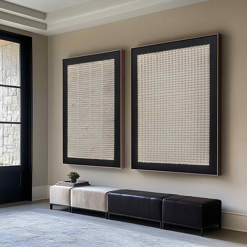 Cuadro de pared extragrande con textura beige en 3D, conjunto de pintura y decoración moderna de pared en blanco crema. imagen 5