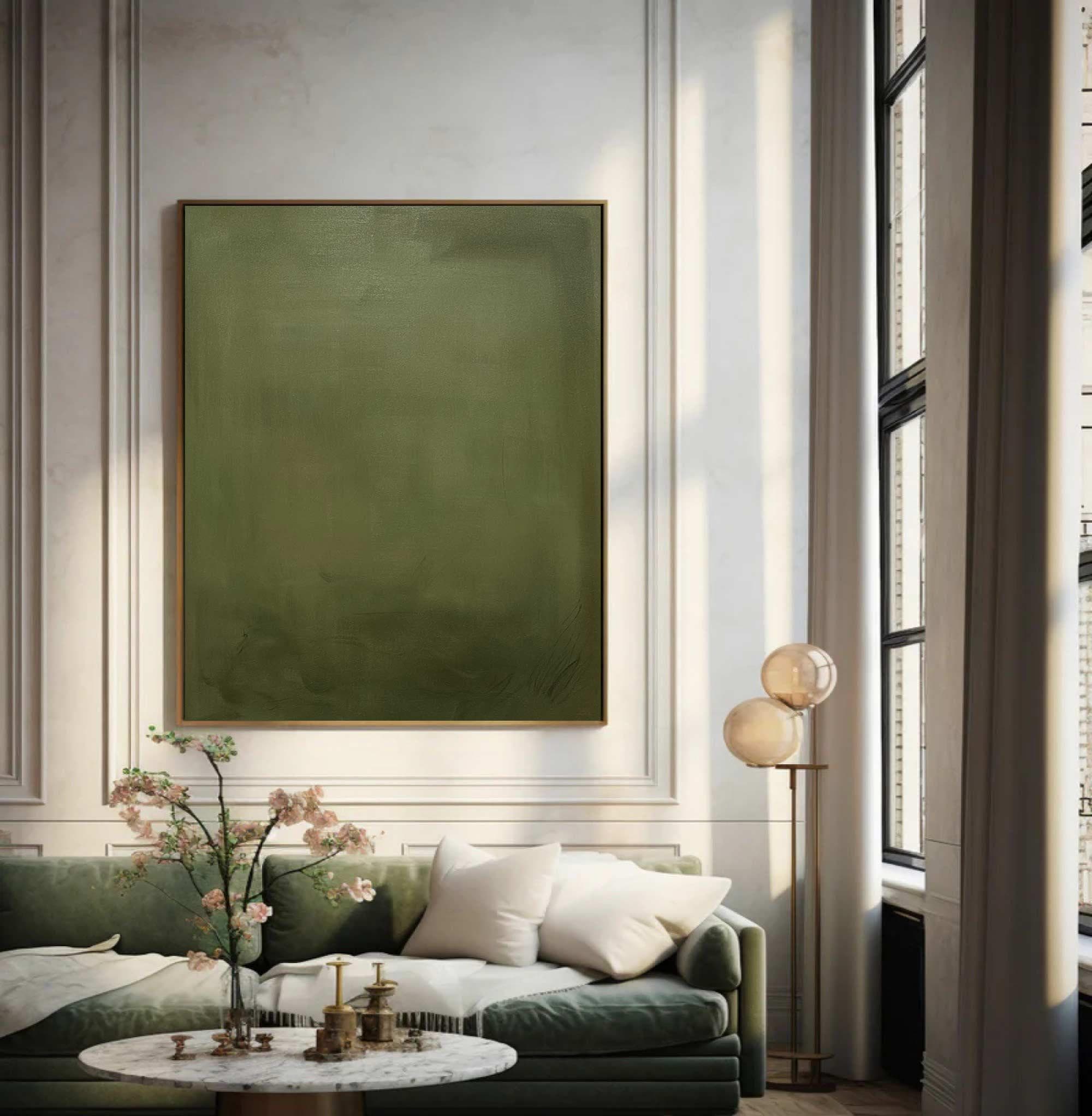 Olive Green Abstract Painting Neutral Green Painting Modern Painting Olive Green Minimalist Art Pure Green Wall Decor Wabi-Sabi Wall Art