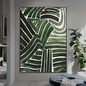 Emerald Green Abstract Painting: Minimalist Canvas Wall Art