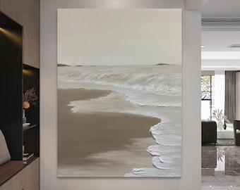 Pintura ondulada texturizada: arte mural moderno con paisaje beige y marrón
