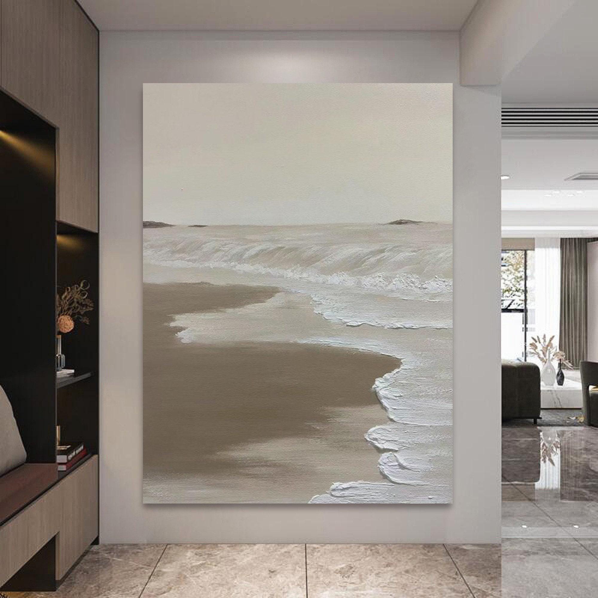 Gallery Detail: Textured Wave Painting Modern Beige Brown Landscape Wall Art