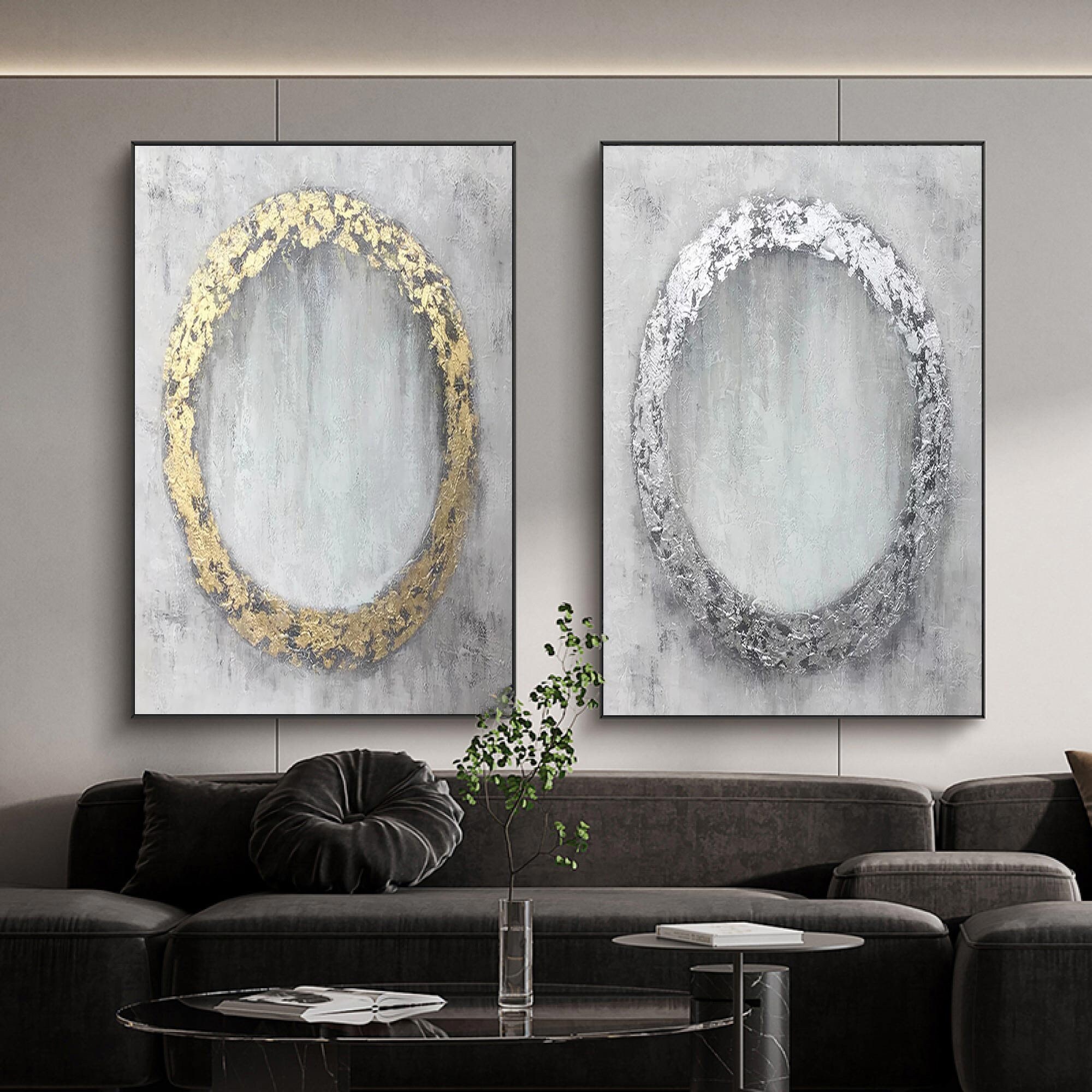 Modern Original Gold and Silver Painting Home Decor Set of 2 Etsy