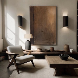Pintura Wabi-Sabi Marrom, Pintura Abstrata Marrom Escuro, Pintura a Óleo Medieval Marrom, Decoração de Parede Minimalista Preta, Arte de Parede em Tela Preta imagem 6