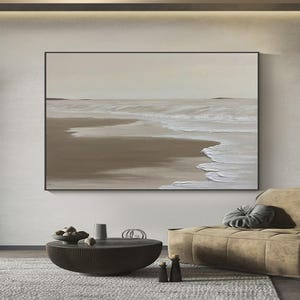 Seaside Landscape Painting Beige Brown Landscape Art Textured Wall Art Beige Brown Modern Home Decor Sunset And Sunrise Wall Art