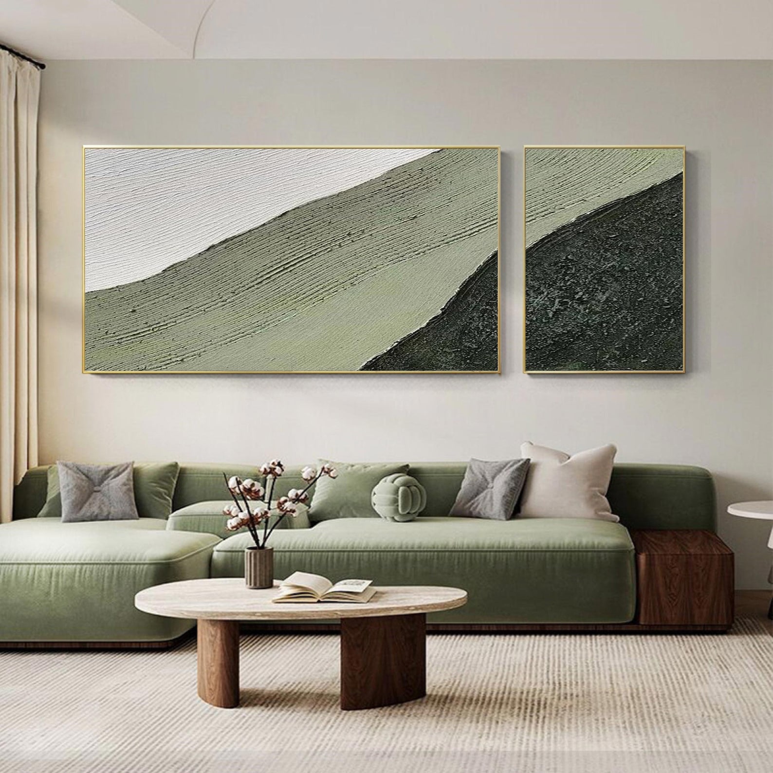 Living Room Wall Art Set of 2 Emerald Green Textured Art Green - Etsy