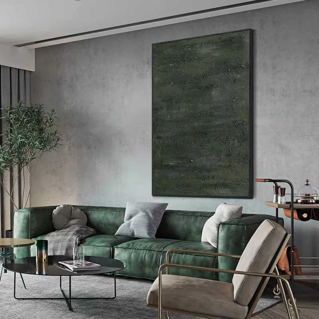 Retro Pure Green Minimalist Painting Dark Green Wall Decor Pure Green