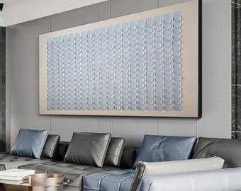 Pintura minimalista con textura azul claro: arte mural de yeso beige