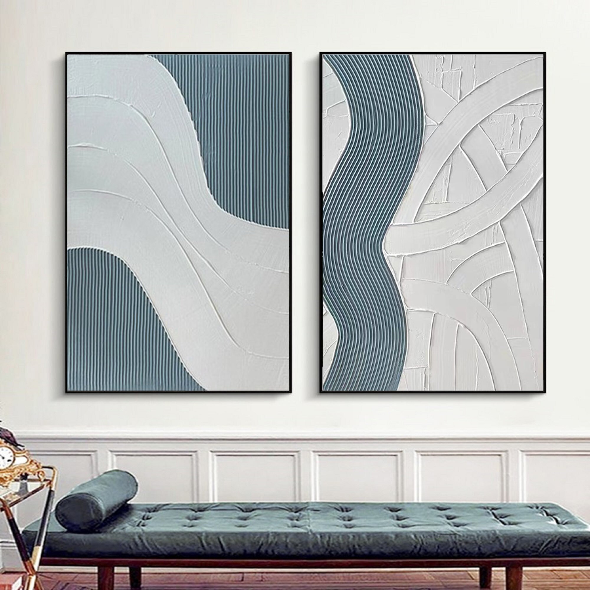 Light Blue Minimalist Art Set of 2 Living Room Texture Art Etsy