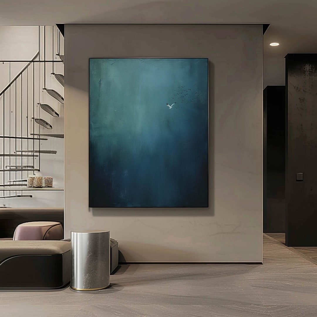 Surrealist Dark Blue Sky Painting Dark Blue Wall Decor Abstract Art