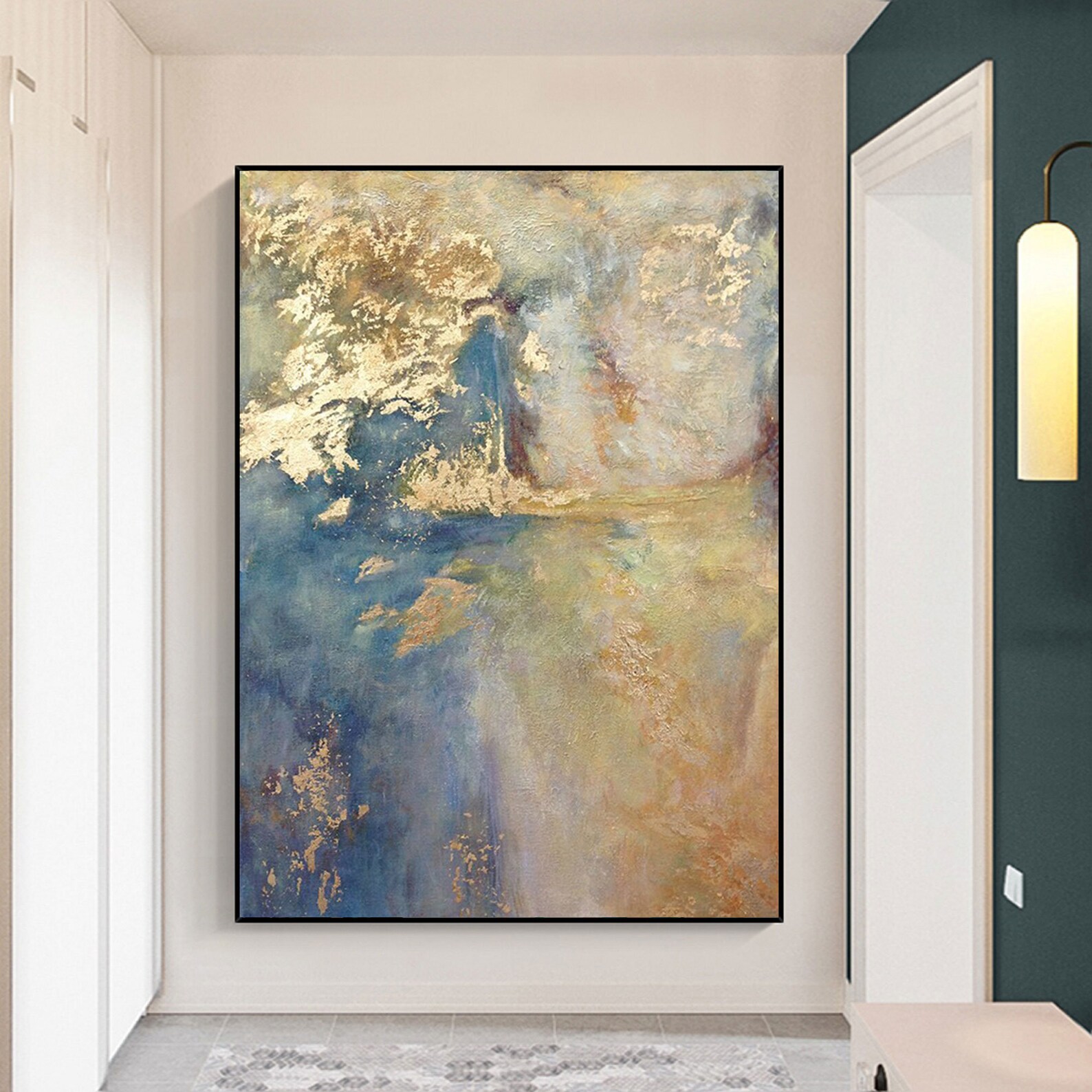 Original Light Blue Abstract Wall Art Gold and Light Blue - Etsy