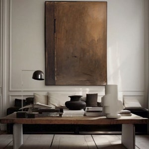 Pintura Wabi-Sabi Marrom, Pintura Abstrata Marrom Escuro, Pintura a Óleo Medieval Marrom, Decoração de Parede Minimalista Preta, Arte de Parede em Tela Preta imagem 5