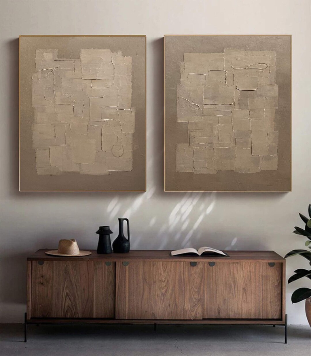 Wabisabi Wall Painting Brown Texture Painting Living Room Set of 2