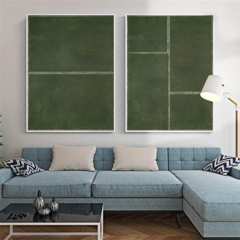 Green Minimalist Art Set: Modern Living Room Wall Decor image 2