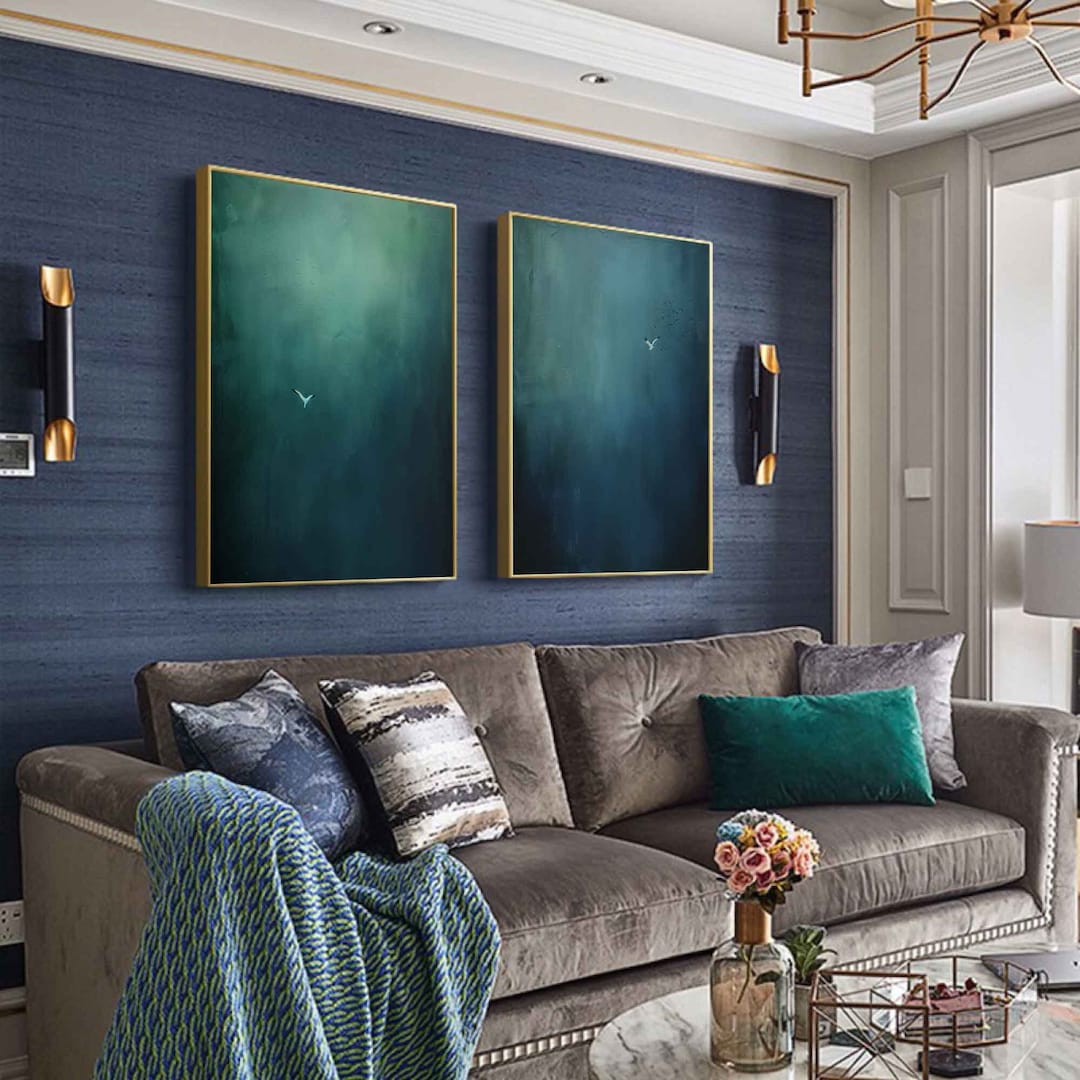 Pure Green Pure Blue Minimalist Art Set of 2 Surrealism Wall Art Blue ...