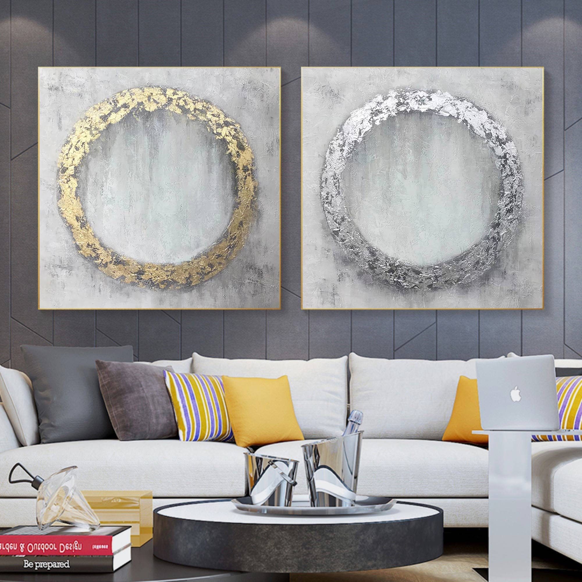 Modern Original Gold and Silver Painting Home Decor Set of 2 Etsy