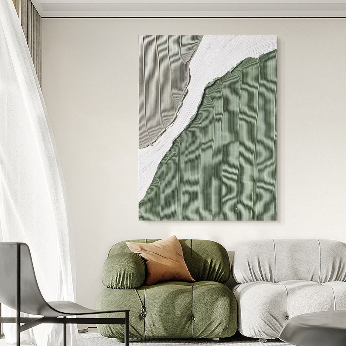 Green White Texture Painting Green Minimalist Art Green Canvas - Etsy