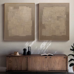 Wabi-Sabi Wall Painting Brown Texture Painting Living Room Set Of 2 Brown Canvas Wall Art Pure Brown Minimalist Painting Brown Wall Decor