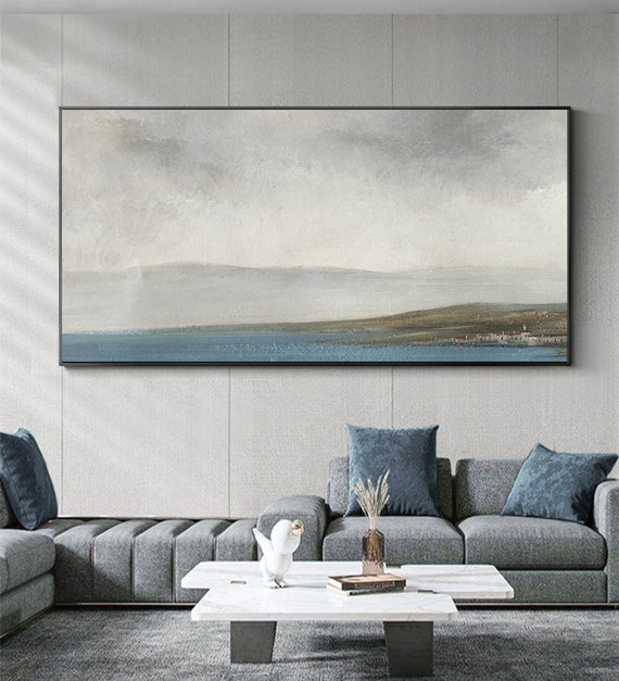 Super Large Blue Landscape Art Blue Sea Level Abstract Art Etsy