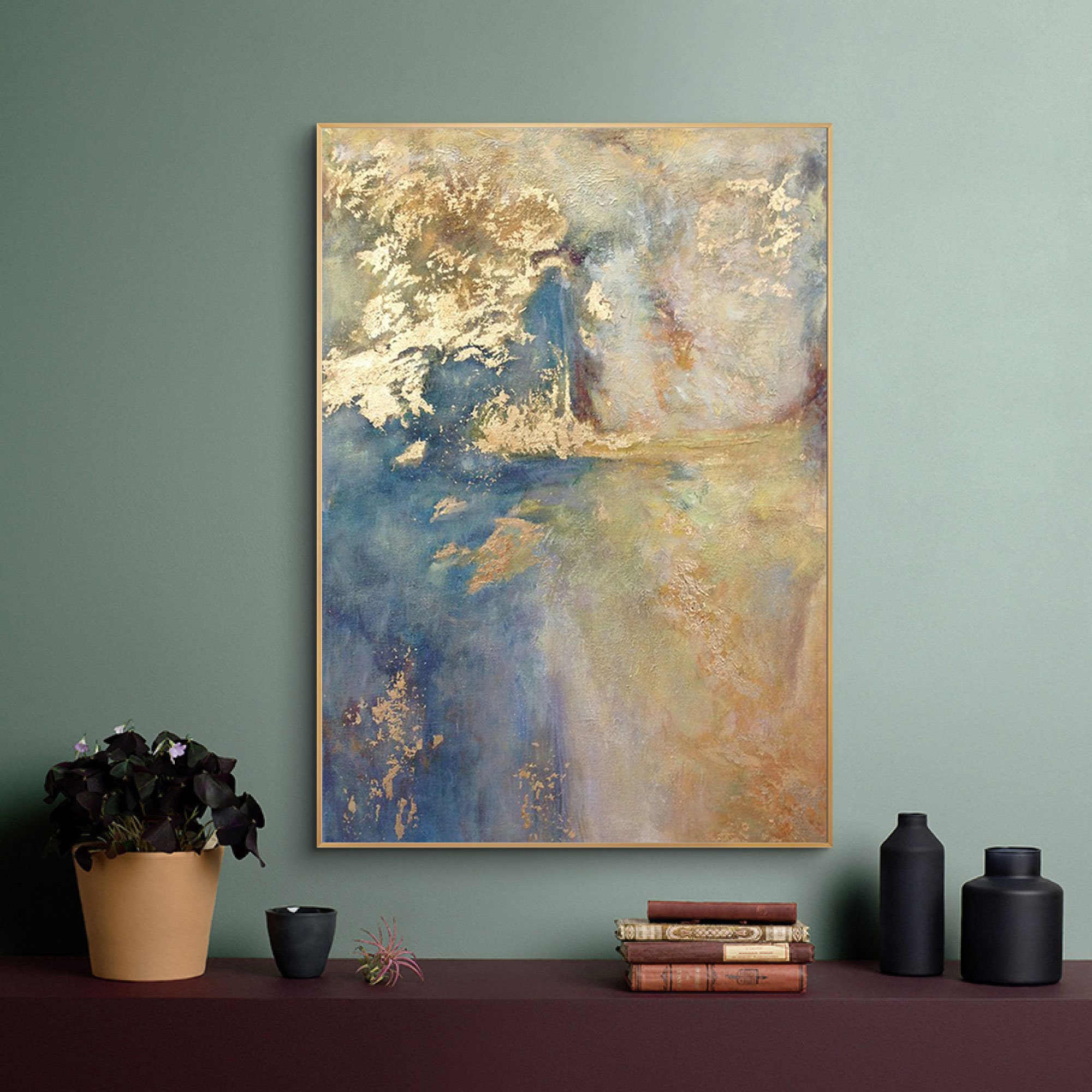 Original Light Blue Abstract Wall Art Gold and Light Blue Etsy