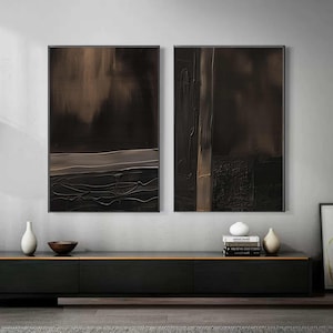Wabi-Sabi Texture Painting: Schwarz Beige Wandbilder Set