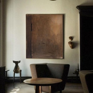 Pintura Wabi-Sabi Marrom, Pintura Abstrata Marrom Escuro, Pintura a Óleo Medieval Marrom, Decoração de Parede Minimalista Preta, Arte de Parede em Tela Preta imagem 8